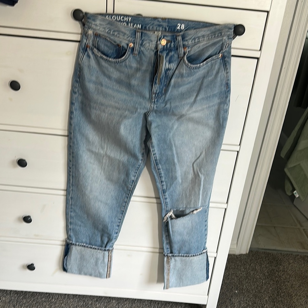 J. Crew Blue Boyfriend Jeans Relaxed Fit Cuffed Hem